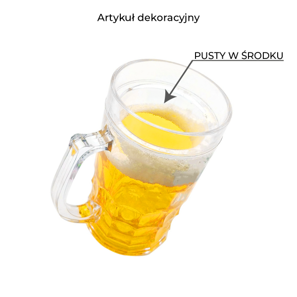 Art. dekoracyjny sztuczny kufel do piwa z napisem " Morda się śmieje gdy piwo się leje ". Wysokość 15,5 cm