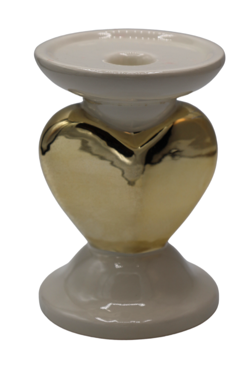 ŚWIECZNIK CERAMICZNY ZE ZŁOTYM SERDUSZKIEM MAŁY 9,7x9,7x14 cm